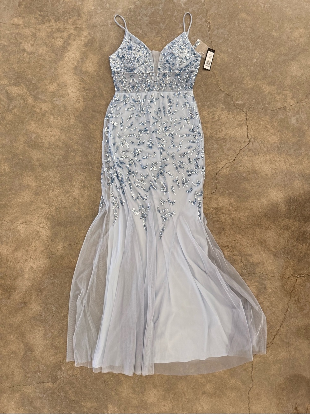 Jump Light Blue Beaded Spaghetti-Strap Prom Gown